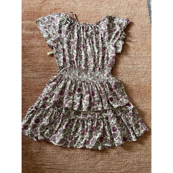 Patrons of Peace Boho Floral Tiered Mini Dress Smocked Waist Ruffle Hem - Picture 8 of 9